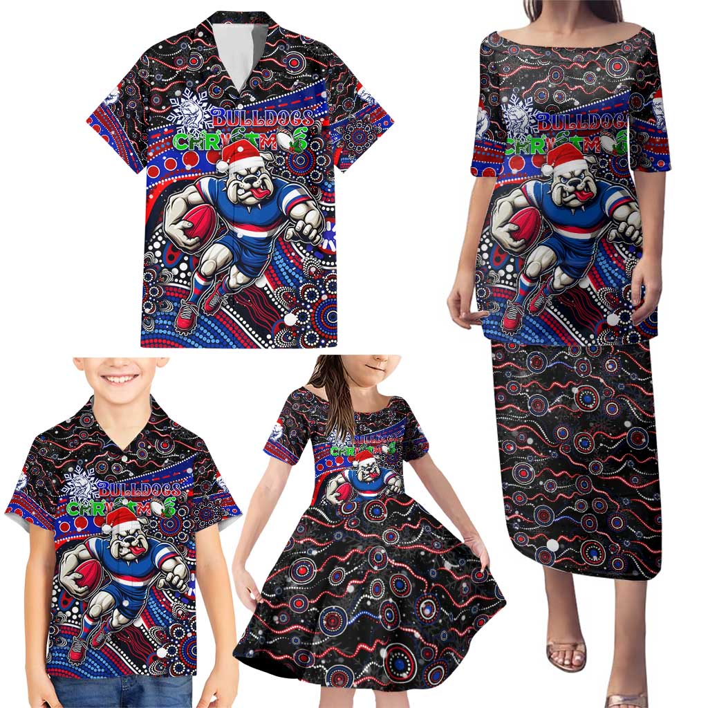 Merry Christmas AFL Bulldogs Family Matching Puletasi and Hawaiian Shirt Aboriginal Santa Football Mascot