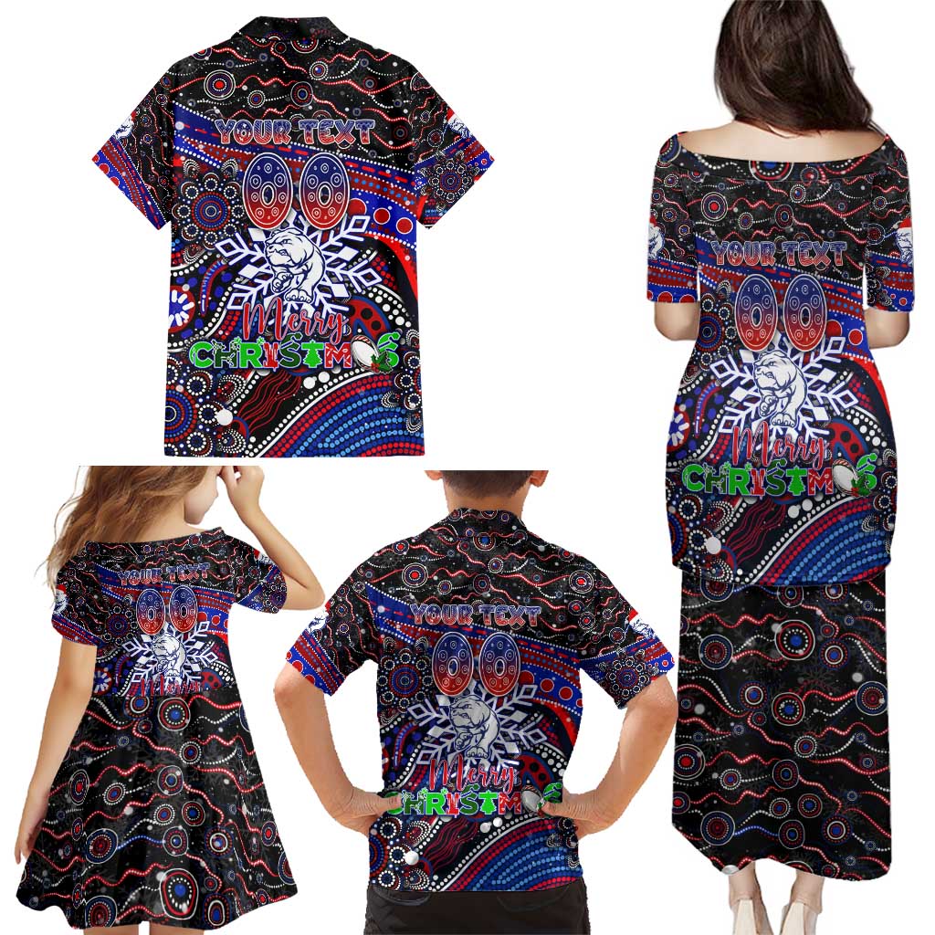 Merry Christmas AFL Bulldogs Family Matching Puletasi and Hawaiian Shirt Aboriginal Santa Football Mascot