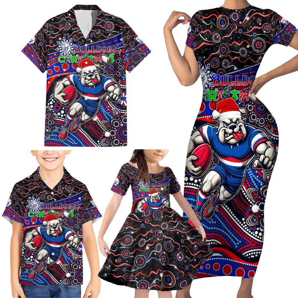 Merry Christmas AFL Bulldogs Family Matching Short Sleeve Bodycon Dress and Hawaiian Shirt Aboriginal Santa Football Mascot