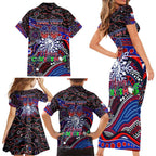 Merry Christmas AFL Bulldogs Family Matching Short Sleeve Bodycon Dress and Hawaiian Shirt Aboriginal Santa Football Mascot