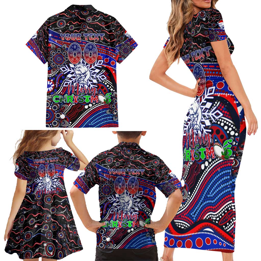 Merry Christmas AFL Bulldogs Family Matching Short Sleeve Bodycon Dress and Hawaiian Shirt Aboriginal Santa Football Mascot
