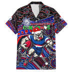 Merry Christmas AFL Bulldogs Family Matching Short Sleeve Bodycon Dress and Hawaiian Shirt Aboriginal Santa Football Mascot