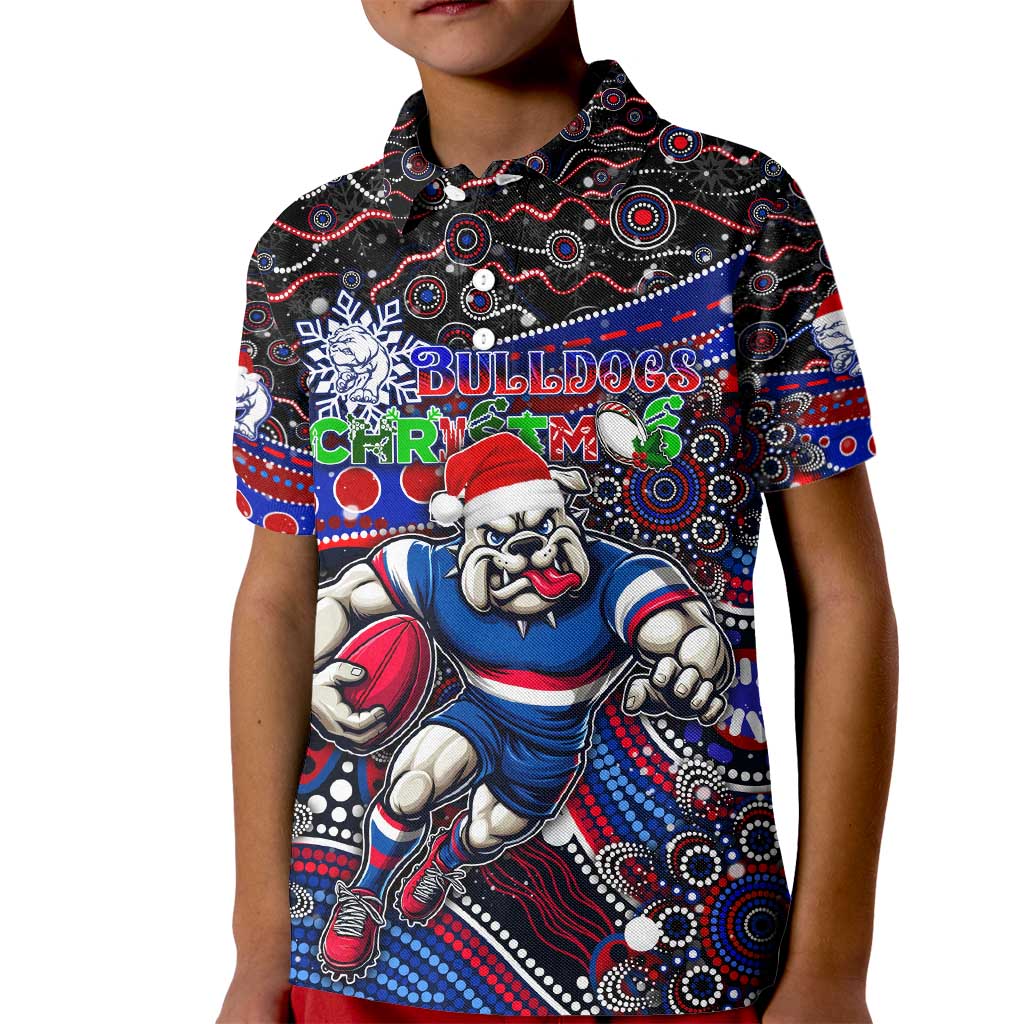 Merry Christmas AFL Bulldogs Kid Polo Shirt Aboriginal Santa Football Mascot