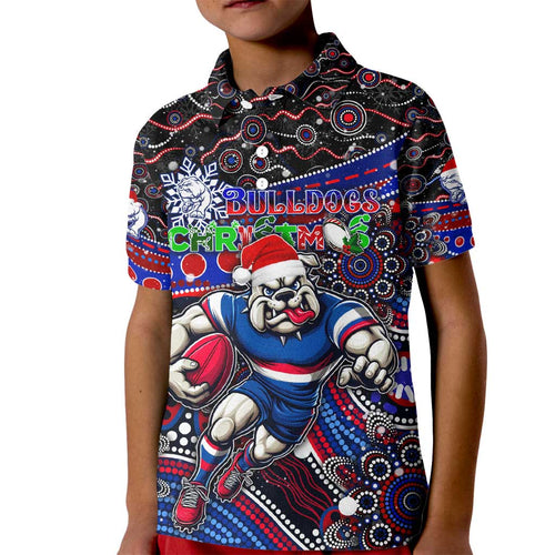 Merry Christmas AFL Bulldogs Kid Polo Shirt Aboriginal Santa Football Mascot