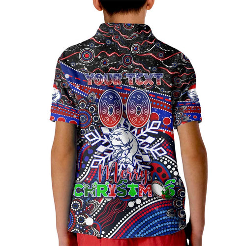 Merry Christmas AFL Bulldogs Kid Polo Shirt Aboriginal Santa Football Mascot
