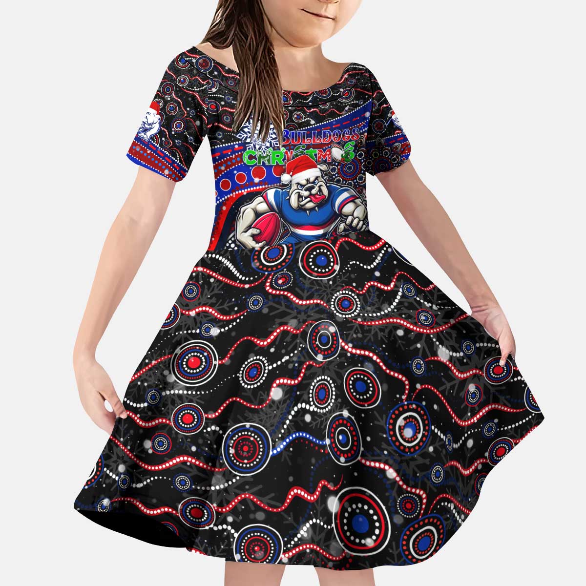 Merry Christmas AFL Bulldogs Kid Short Sleeve Dress Aboriginal Santa Football Mascot