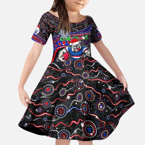 Merry Christmas AFL Bulldogs Kid Short Sleeve Dress Aboriginal Santa Football Mascot