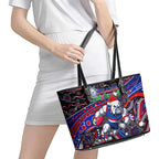 Merry Christmas AFL Bulldogs Leather Tote Bag Aboriginal Santa Football Mascot