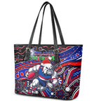 Merry Christmas AFL Bulldogs Leather Tote Bag Aboriginal Santa Football Mascot