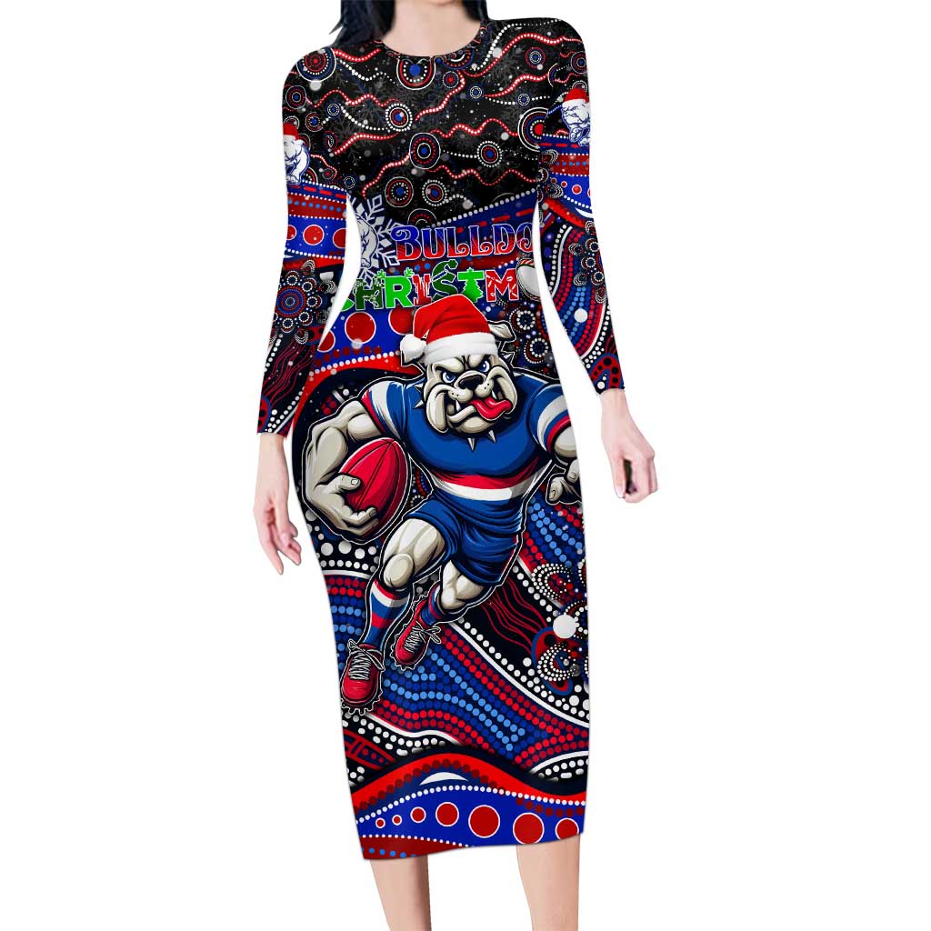 Merry Christmas AFL Bulldogs Long Sleeve Bodycon Dress Aboriginal Santa Football Mascot