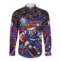 Merry Christmas AFL Bulldogs Long Sleeve Button Shirt Aboriginal Santa Football Mascot