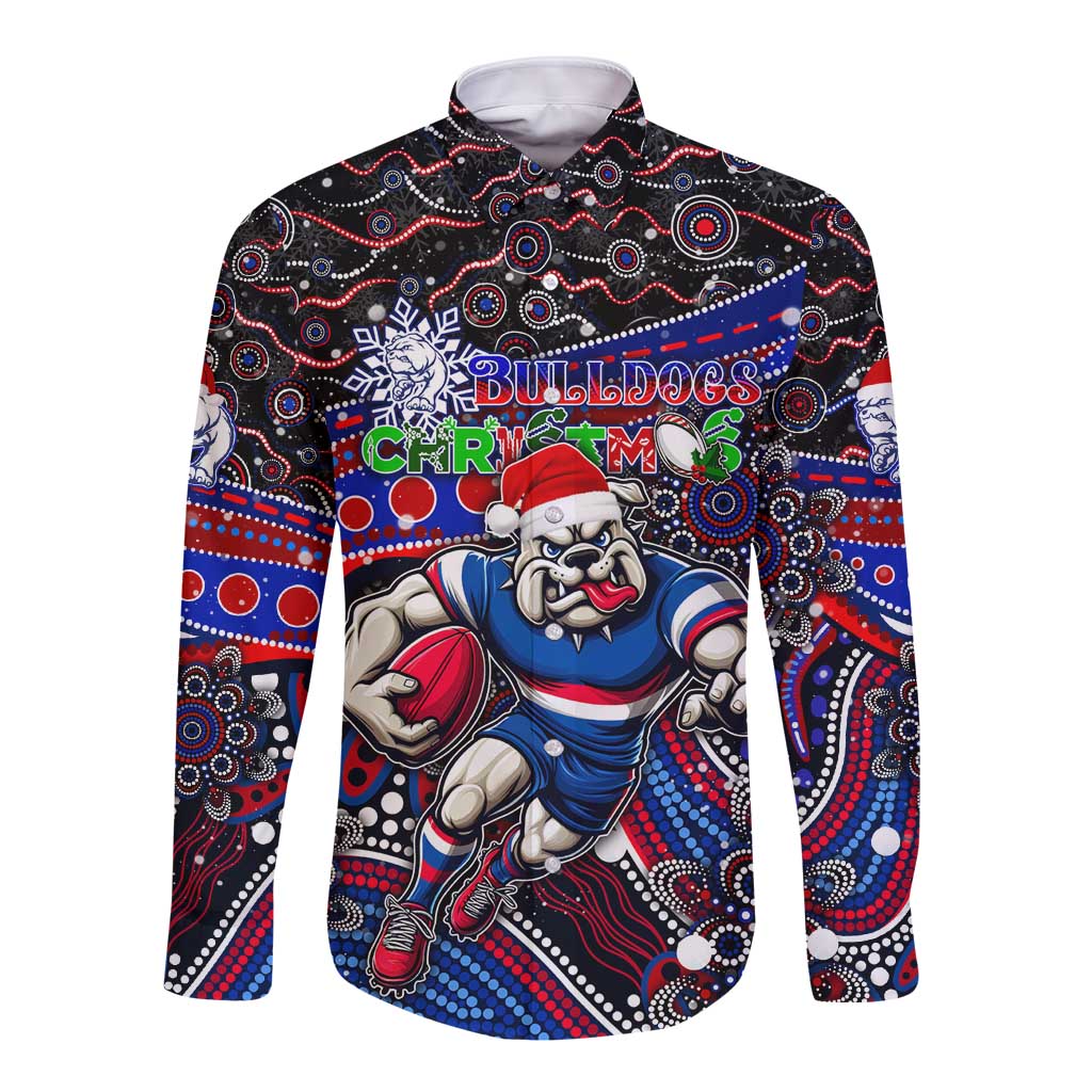 Merry Christmas AFL Bulldogs Long Sleeve Button Shirt Aboriginal Santa Football Mascot