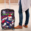 Merry Christmas AFL Bulldogs Luggage Cover Aboriginal Santa Football Mascot
