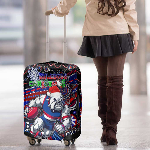 Merry Christmas AFL Bulldogs Luggage Cover Aboriginal Santa Football Mascot