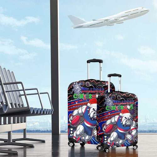 Merry Christmas AFL Bulldogs Luggage Cover Aboriginal Santa Football Mascot