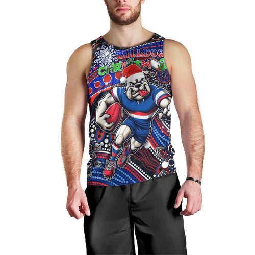 Merry Christmas AFL Bulldogs Men Tank Top Aboriginal Santa Football Mascot