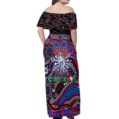 Merry Christmas AFL Bulldogs Off Shoulder Maxi Dress Aboriginal Santa Football Mascot