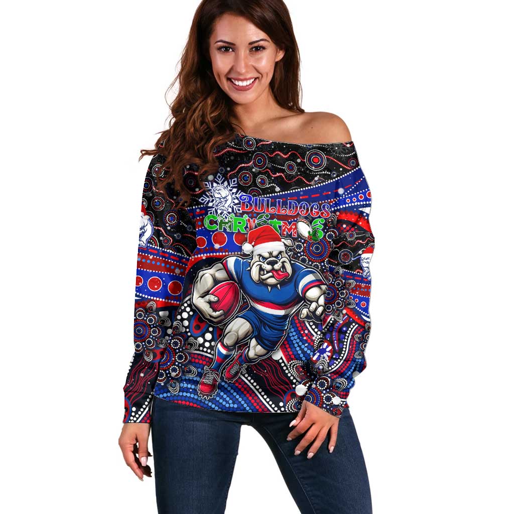 Merry Christmas AFL Bulldogs Off Shoulder Sweater Aboriginal Santa Football Mascot