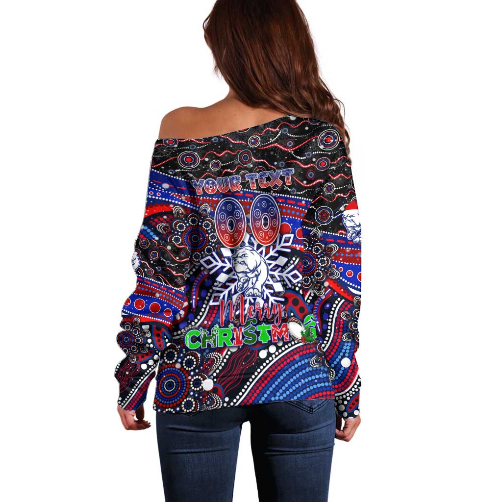 Merry Christmas AFL Bulldogs Off Shoulder Sweater Aboriginal Santa Football Mascot