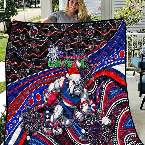 Merry Christmas AFL Bulldogs Quilt Aboriginal Santa Football Mascot
