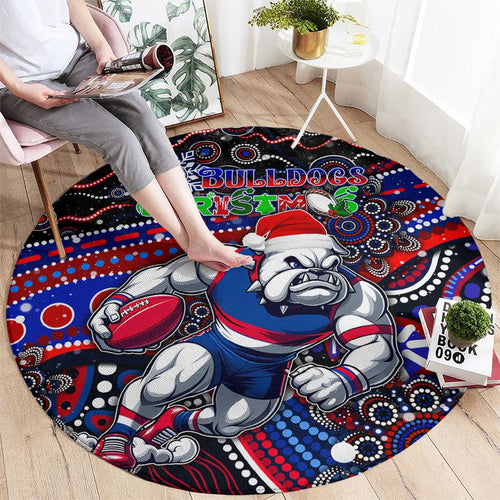 Merry Christmas AFL Bulldogs Round Carpet Aboriginal Santa Football Mascot