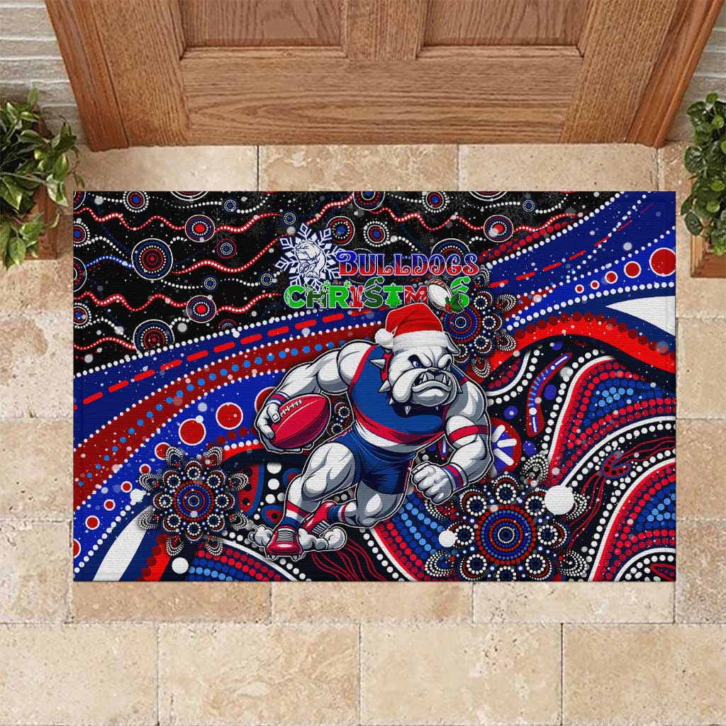Merry Christmas AFL Bulldogs Rubber Doormat Aboriginal Santa Football Mascot