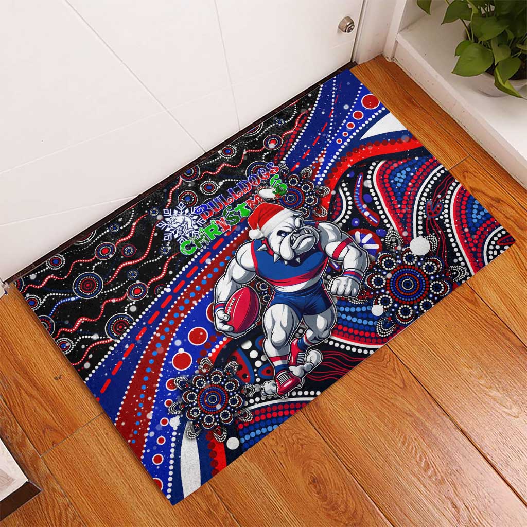 Merry Christmas AFL Bulldogs Rubber Doormat Aboriginal Santa Football Mascot