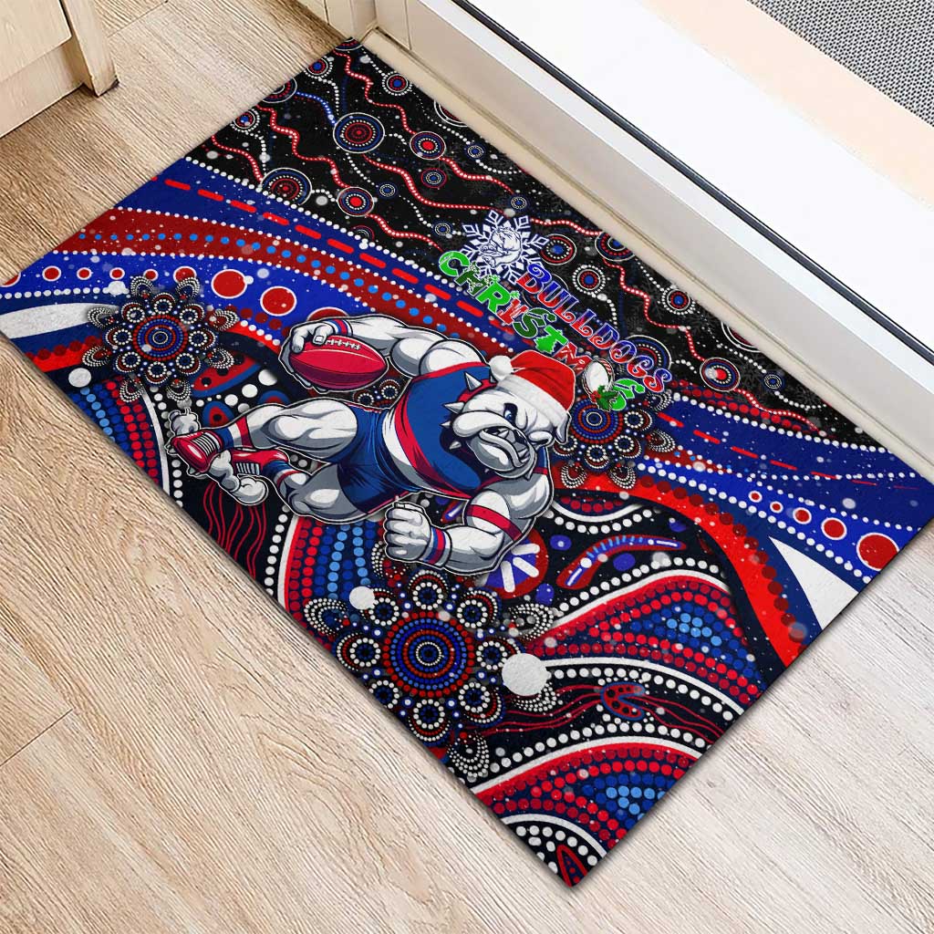 Merry Christmas AFL Bulldogs Rubber Doormat Aboriginal Santa Football Mascot