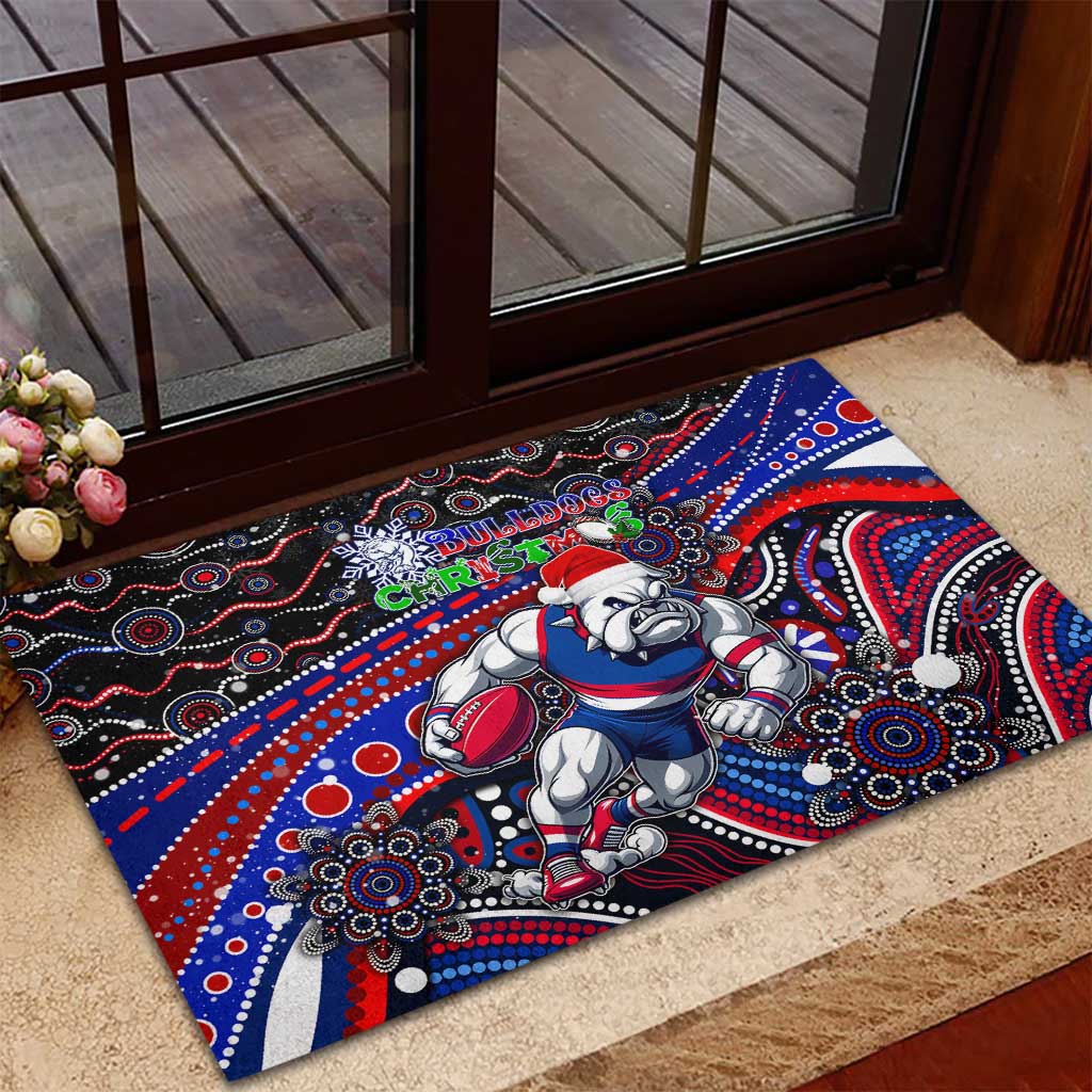 Merry Christmas AFL Bulldogs Rubber Doormat Aboriginal Santa Football Mascot