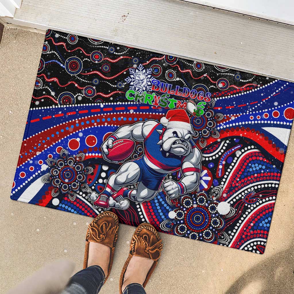 Merry Christmas AFL Bulldogs Rubber Doormat Aboriginal Santa Football Mascot