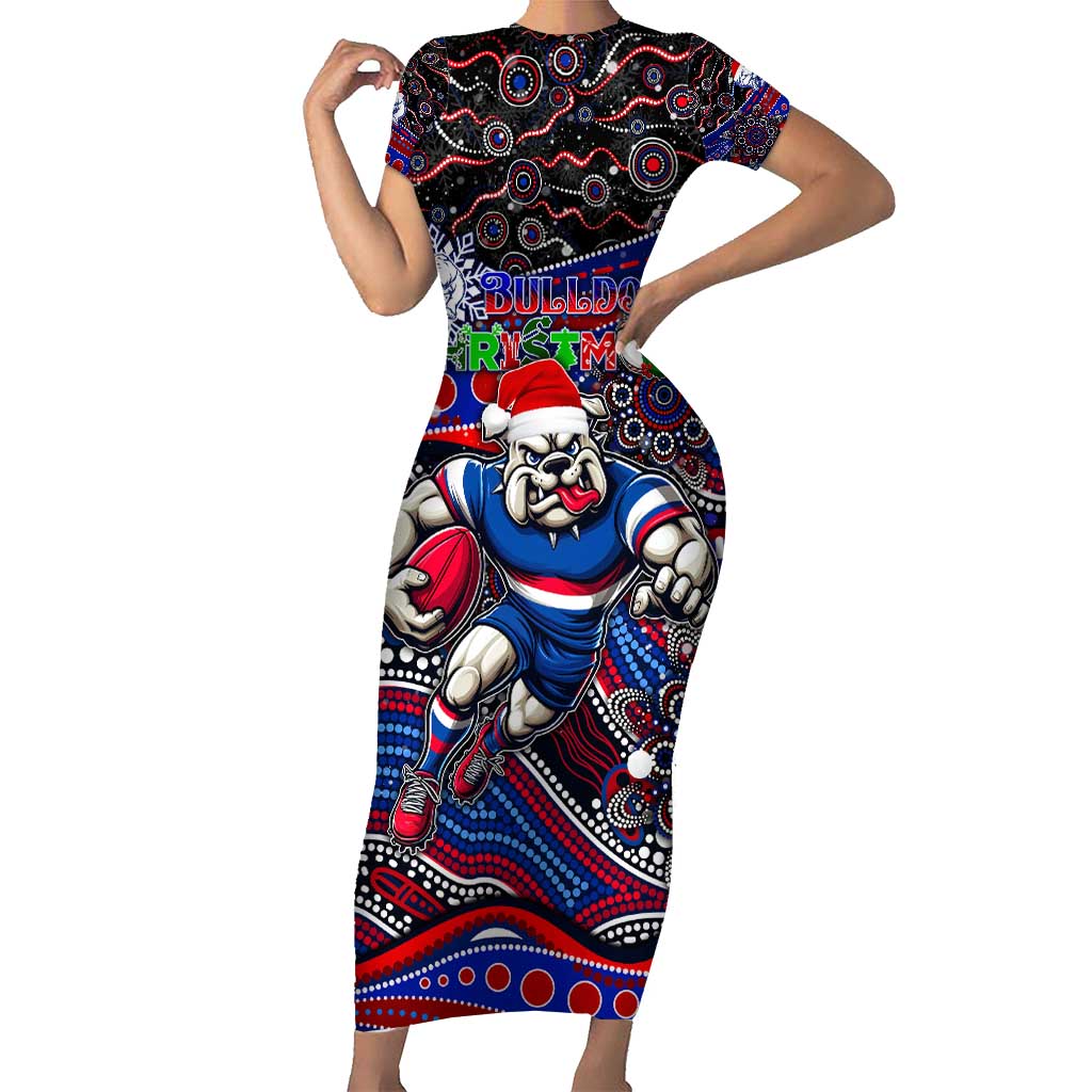 Merry Christmas AFL Bulldogs Short Sleeve Bodycon Dress Aboriginal Santa Football Mascot