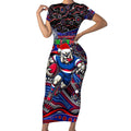 Merry Christmas AFL Bulldogs Short Sleeve Bodycon Dress Aboriginal Santa Football Mascot