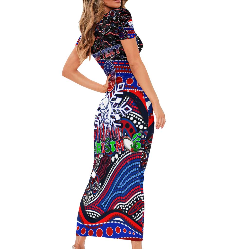 Merry Christmas AFL Bulldogs Short Sleeve Bodycon Dress Aboriginal Santa Football Mascot