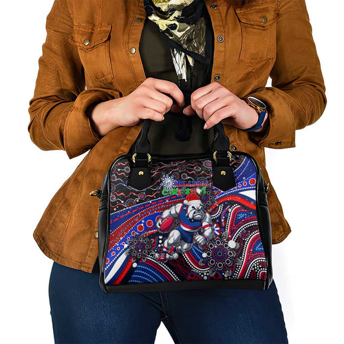 Merry Christmas AFL Bulldogs Shoulder Handbag Aboriginal Santa Football Mascot
