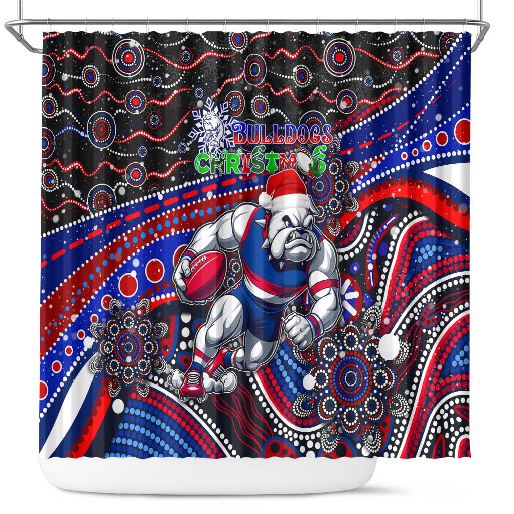 Merry Christmas AFL Bulldogs Shower Curtain Aboriginal Santa Football Mascot