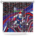 Merry Christmas AFL Bulldogs Shower Curtain Aboriginal Santa Football Mascot
