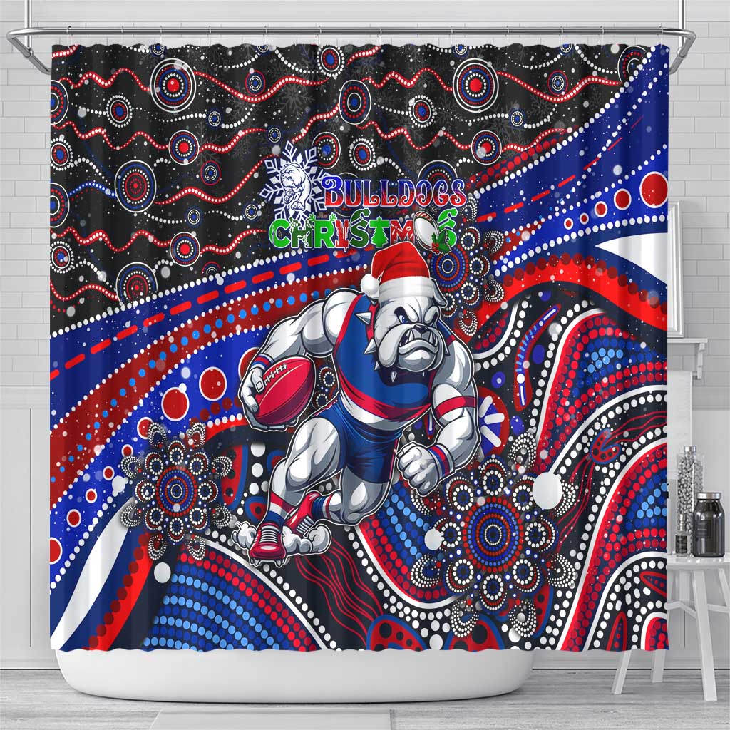 Merry Christmas AFL Bulldogs Shower Curtain Aboriginal Santa Football Mascot