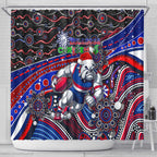 Merry Christmas AFL Bulldogs Shower Curtain Aboriginal Santa Football Mascot
