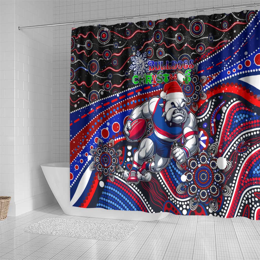 Merry Christmas AFL Bulldogs Shower Curtain Aboriginal Santa Football Mascot