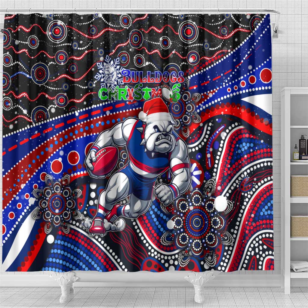 Merry Christmas AFL Bulldogs Shower Curtain Aboriginal Santa Football Mascot