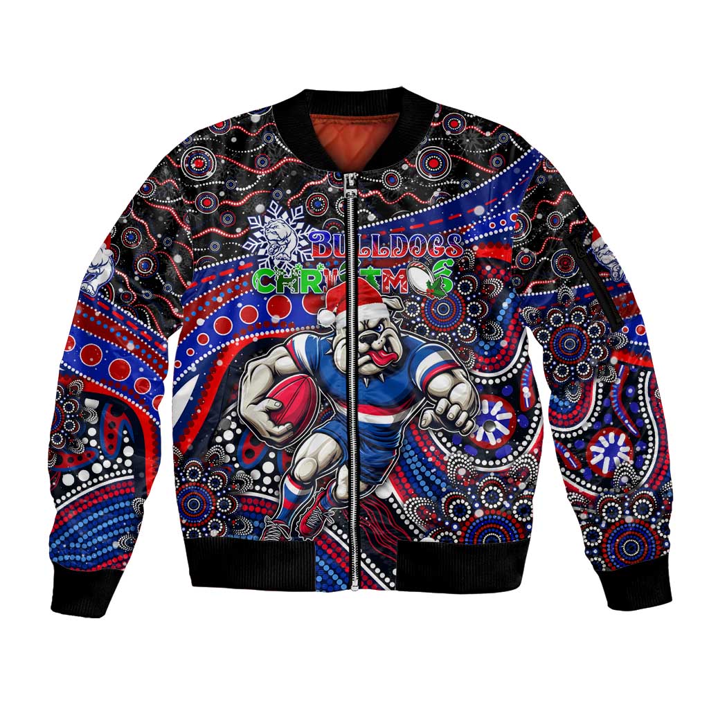 Merry Christmas AFL Bulldogs Sleeve Zip Bomber Jacket Aboriginal Santa Football Mascot
