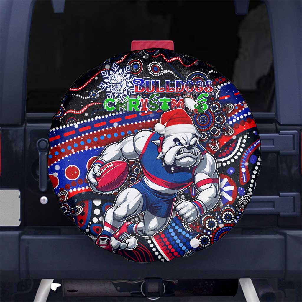 Merry Christmas AFL Bulldogs Spare Tire Cover Aboriginal Santa Football Mascot