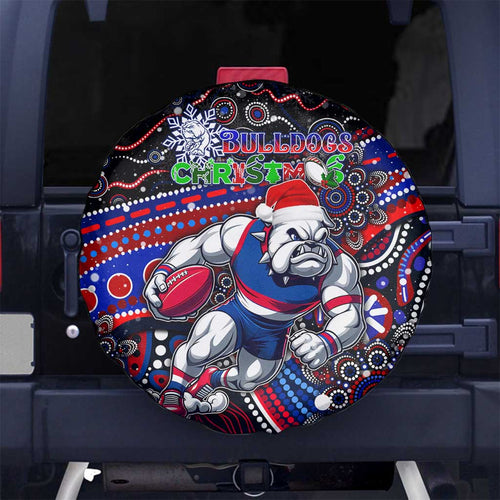 Merry Christmas AFL Bulldogs Spare Tire Cover Aboriginal Santa Football Mascot
