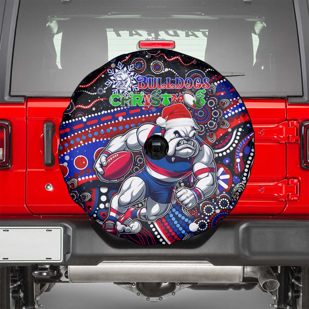 Merry Christmas AFL Bulldogs Spare Tire Cover Aboriginal Santa Football Mascot