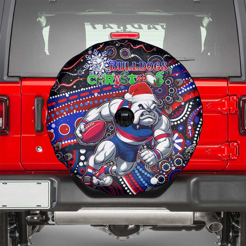 Merry Christmas AFL Bulldogs Spare Tire Cover Aboriginal Santa Football Mascot