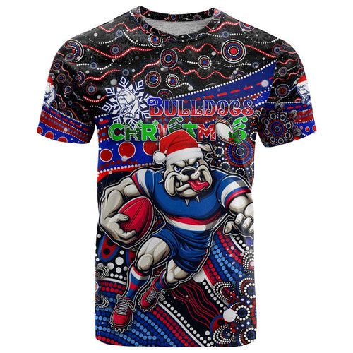Merry Christmas AFL Bulldogs T Shirt Aboriginal Santa Football Mascot