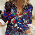 Merry Christmas AFL Bulldogs Women Casual Shirt Aboriginal Santa Football Mascot