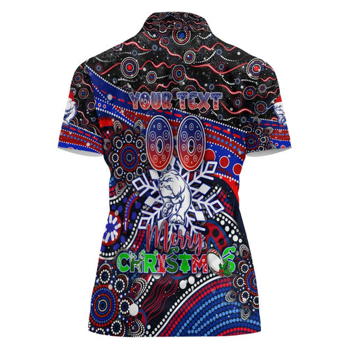 Merry Christmas AFL Bulldogs Women Polo Shirt Aboriginal Santa Football Mascot