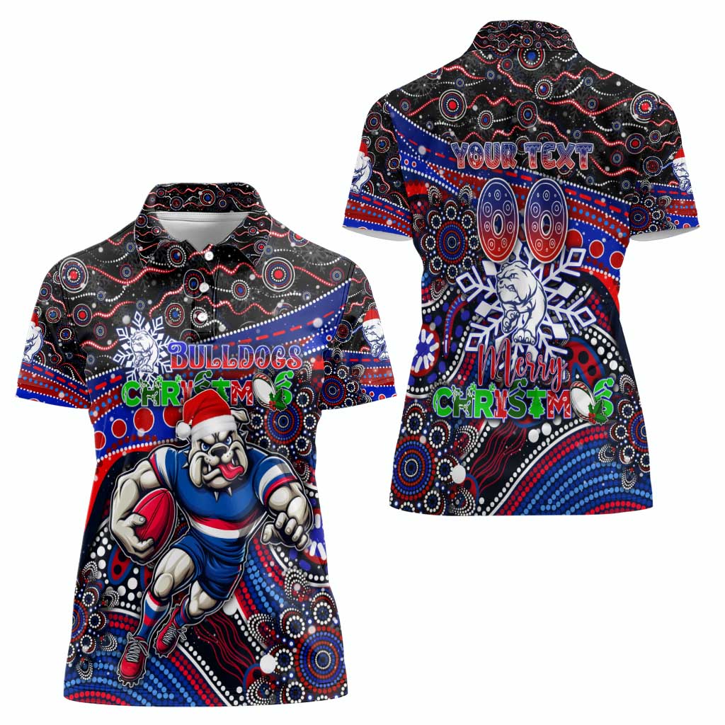 Merry Christmas AFL Bulldogs Women Polo Shirt Aboriginal Santa Football Mascot