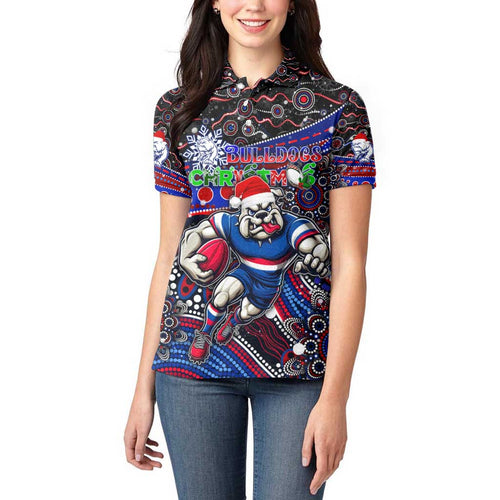 Merry Christmas AFL Bulldogs Women Polo Shirt Aboriginal Santa Football Mascot